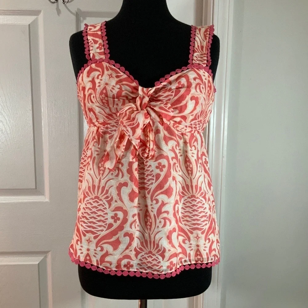 Kate Spade Pineapple Print Silk Linen Top Size 4